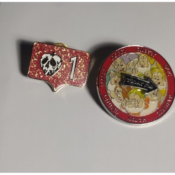 Jewelry - 2 Disney Snow White and the Seven Dwafs Pins Poison Apple Spinner Pin Enamel